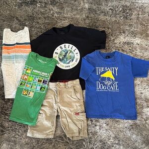 Lot of 4 t-shirts & 1 Levi cargo shorts, size 8, O'Neill Black, Salty Dog, etc